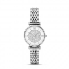 意大利Armani阿玛尼商务时来运转镶钻银色精钢石英腕表女表手表AR1925