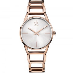 美国Calvin Klein卡文克莱STATELY系列女表简约玫瑰金材质银盘钢带手表K3G23626