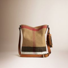 BURBERRY博柏利Canvas格纹拼皮革艾仕贝小号手袋 39829331