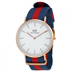 英国Daniel Wellington丹尼尔惠灵顿经典绅士系列石英尼龙蓝红两色金边男表0101DW