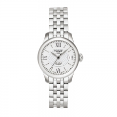 瑞士TISSOT天梭力洛克系列机械钢带表镜蓝宝石水晶白色表盘情侣表女士手表T41.1.183.33