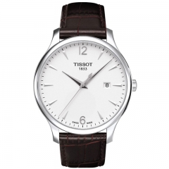 瑞士TISSOT天梭俊雅系列机械皮带白盘蓝宝石水晶表镜男表T063.610.16.037.00