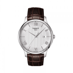 瑞士TISSOT天梭俊雅系列机械皮带白盘蓝宝石水晶表镜男表T063.610.16.038.00