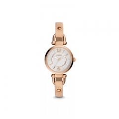 美国Fossil化石Georgia系列女表 银色表盘 不锈钢表壳 米色真皮表带石英手表ES3745